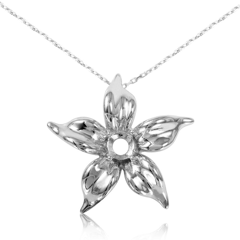 Silver 925 Rhodium Plated Personalized Flower Mounting Necklace - BGP00545