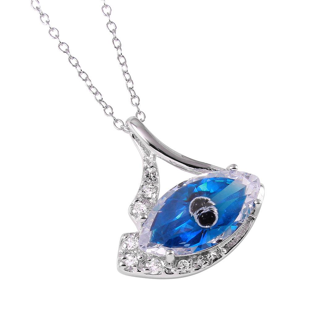 Silver 925 Rhodium Plated Marquise Evil Eye Pendant Necklace - BGP00660