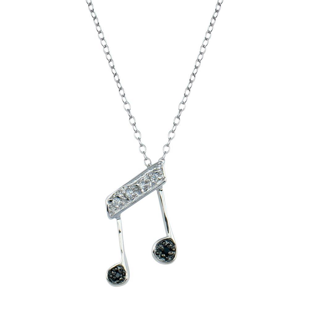 Rhodium Plated 925 Sterling Silver Music Note CZ Necklace - BGP00677