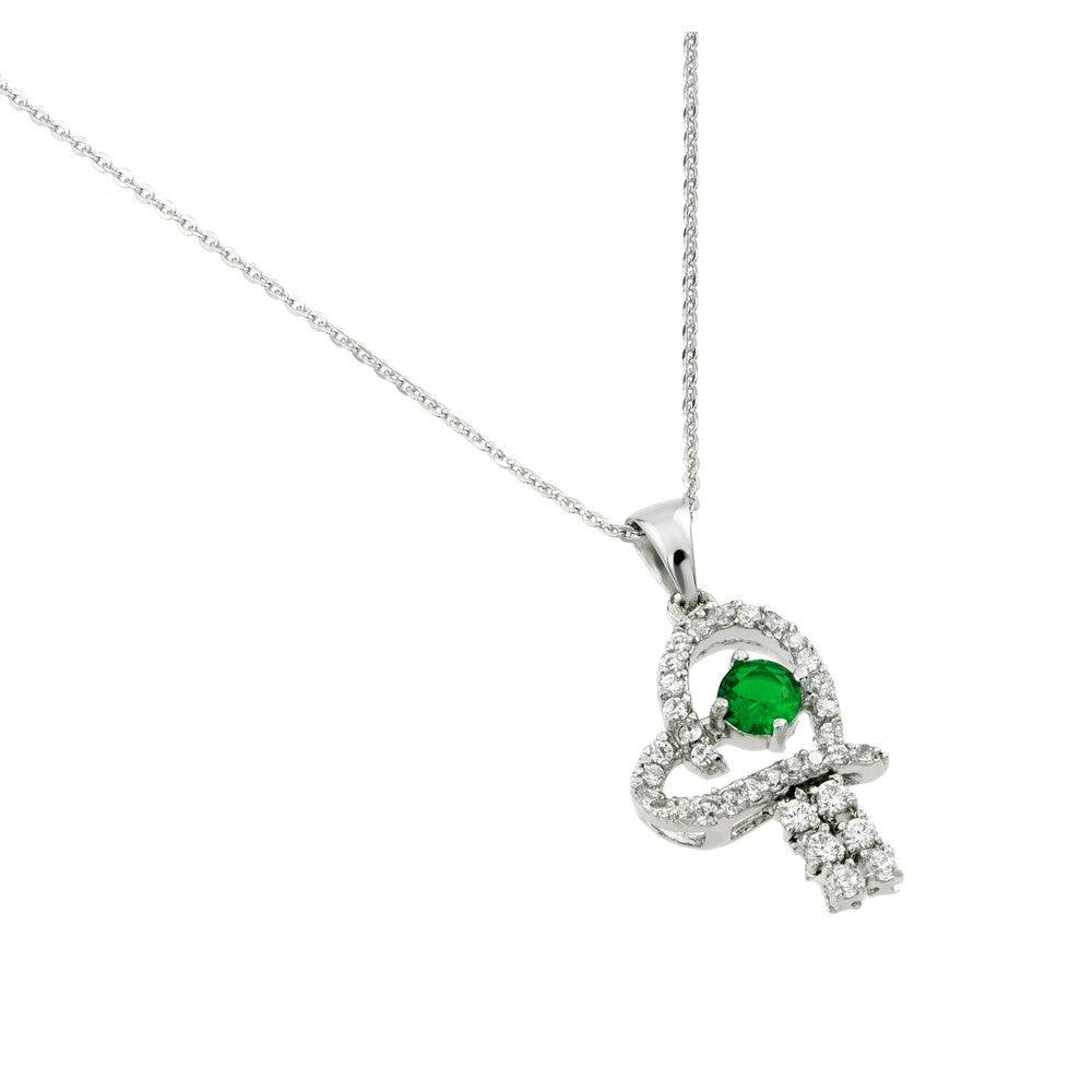 Silver 925 Rhodium Plated Green CZ Heart Pendant - BGP00720