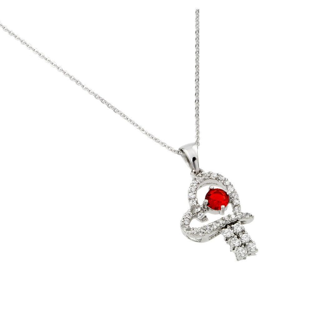 Silver 925 Rhodium Plated Red CZ Heart Pendant - BGP00717