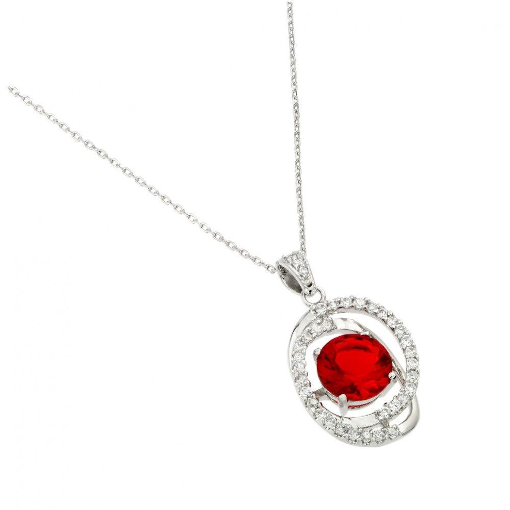 Silver 925 Rhodium Plated Red CZ Circle Pendant - BGP00721