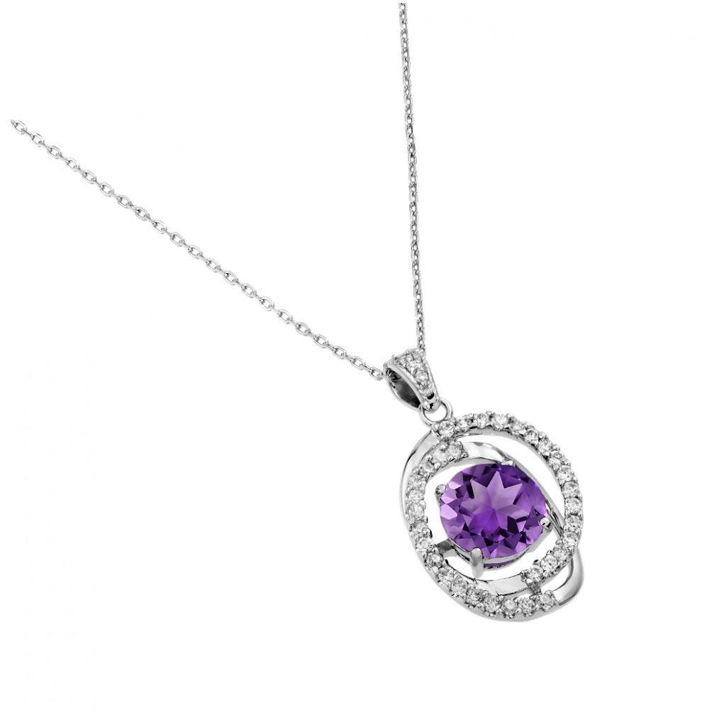 Silver 925 Rhodium Plated Purple CZ Circle Pendant - BGP00723