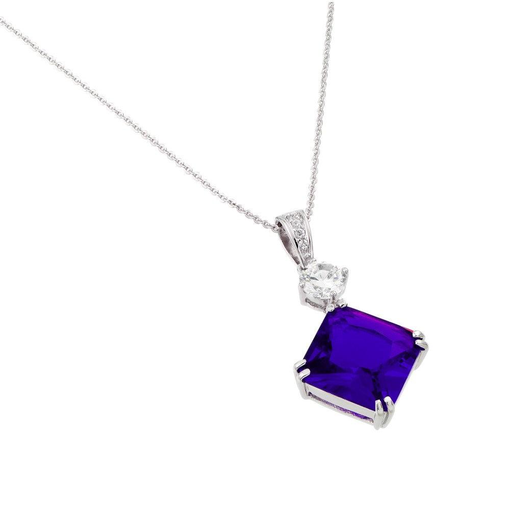 Silver 925 Rhodium Plated Purple CZ Square Pendant - BGP00727