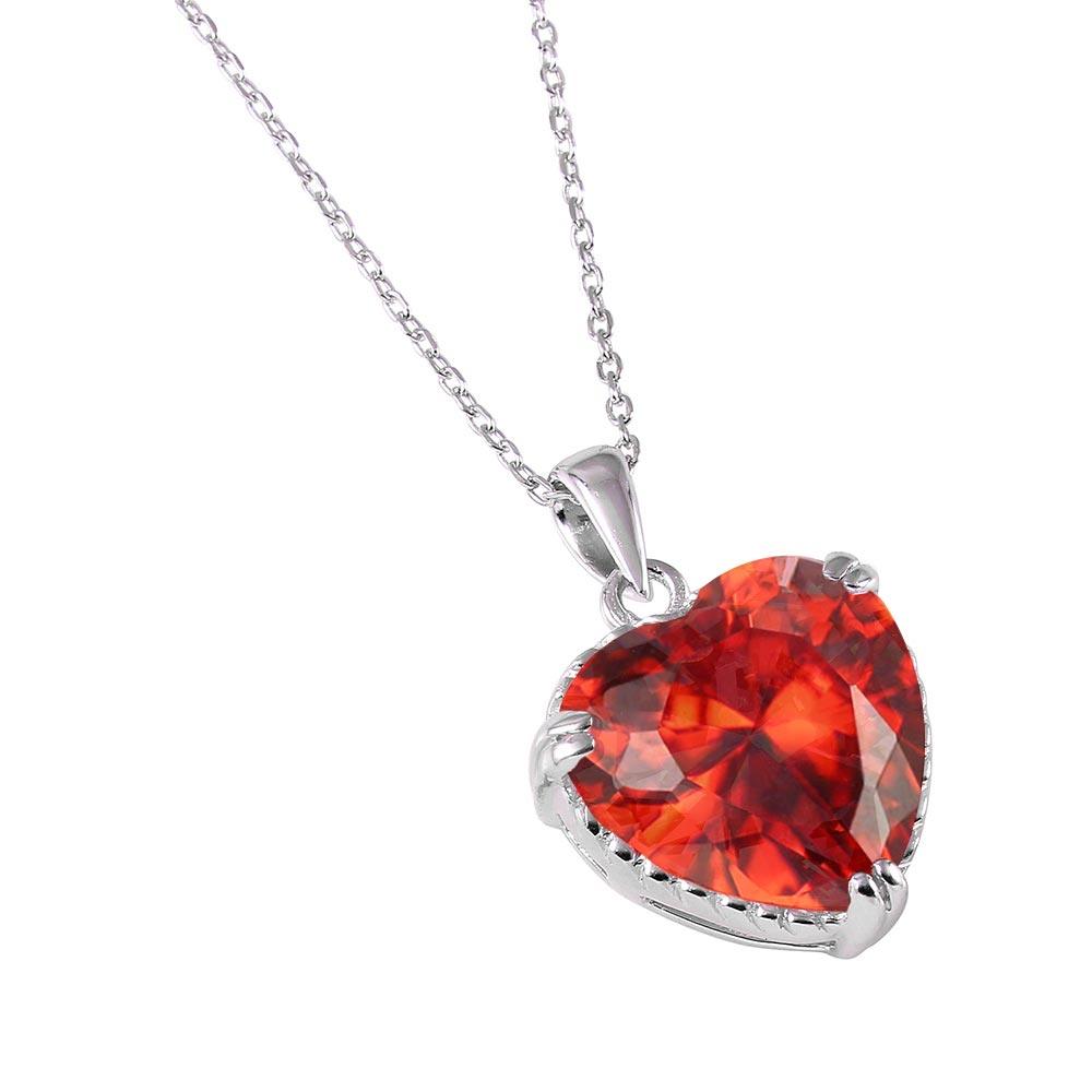 Silver 925 Rhodium Plated Red Heart CZ Rope Necklace - BGP00732