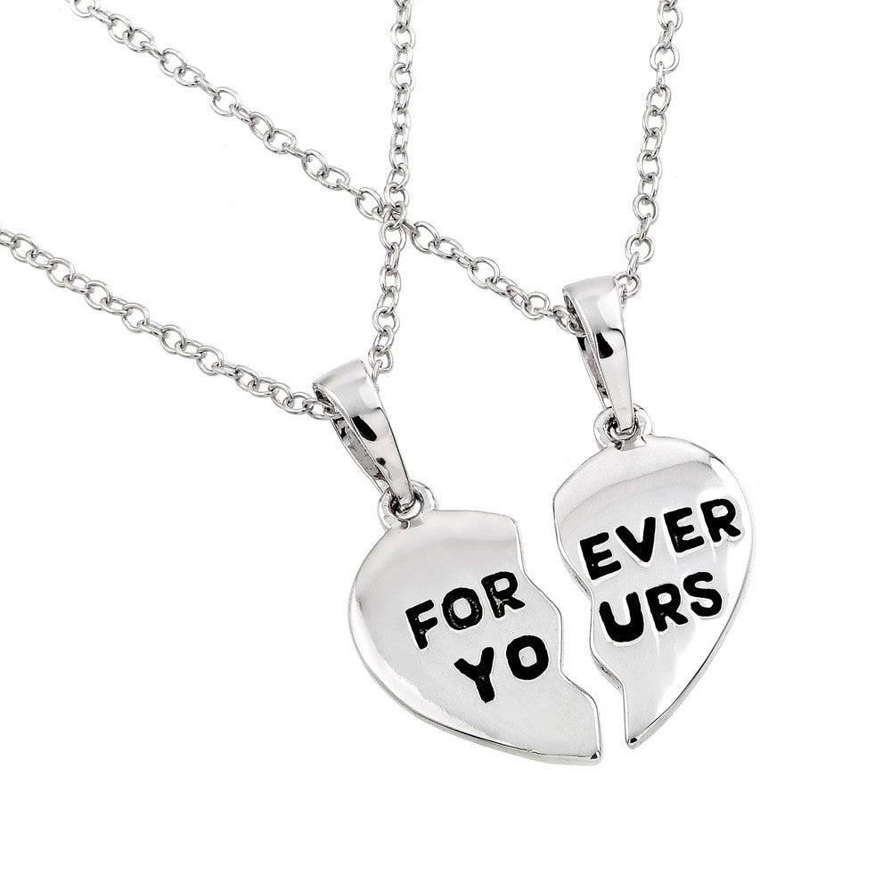 Silver 925 Rhodium Plated Forever Yours Broken Heart Necklace - BGP00767