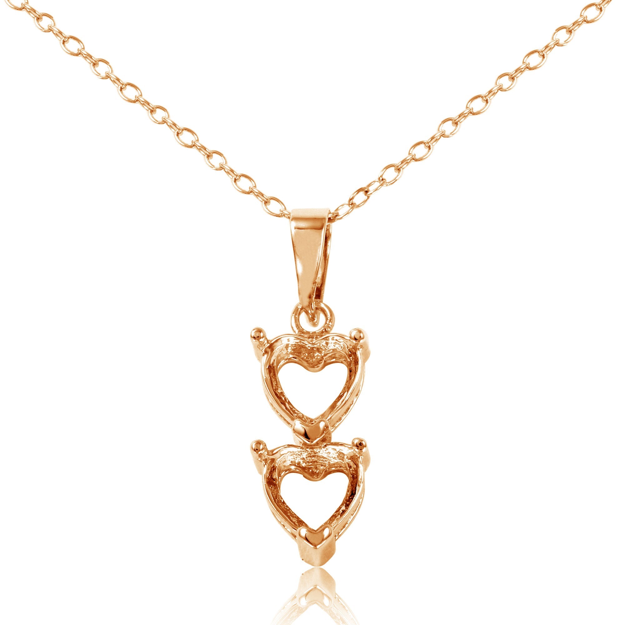 Rose Gold Plated 925 Sterling Silver Personalized 2 Heart Drop Mounting Necklace - BGP00781RGP