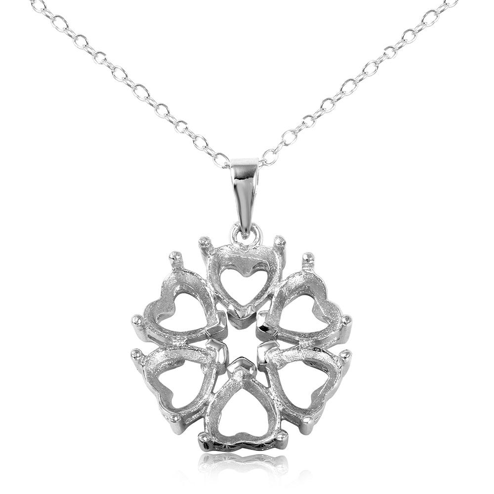 Silver 925 Rhodium Plated Personalized 6 Hearts Mounting Flower Necklace - BGP00783