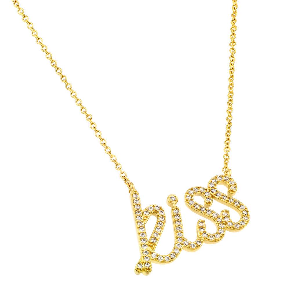 Silver 925 Rose Gold Plated KISS Pendant Necklace - BGP00829GP