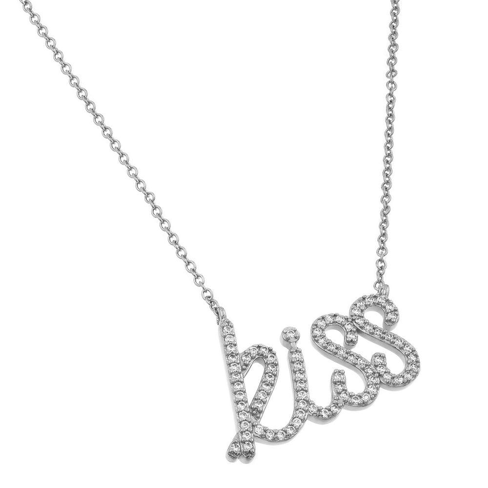 Silver 925 Rhodium Plated KISS Pendant Necklace - BGP00829