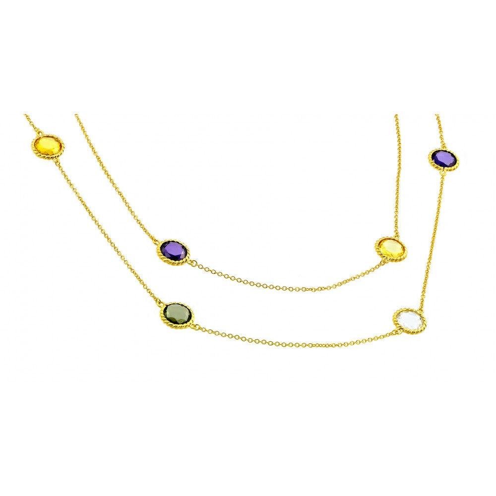 Silver 925 Gold Plate Multi Color CZ Stone Necklace - BGP00869-40