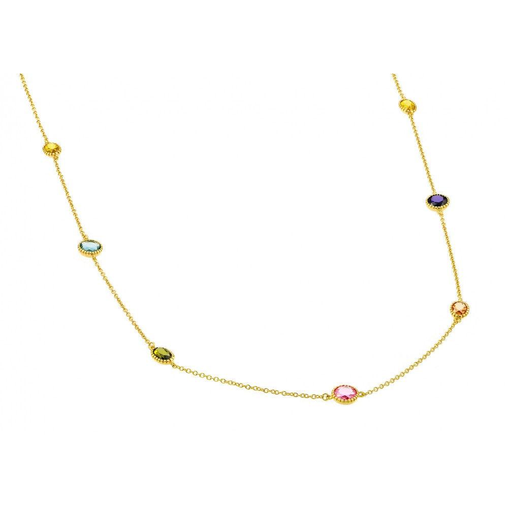 Silver 925 Gold Plated Multi Color CZ Stone Necklace - BGP00870