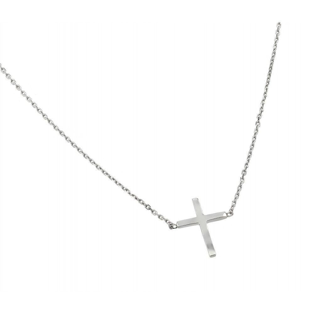 Silver 925 Rhodium Plated Clear CZ Square Cross Pendant Necklace - BGP00883RHD