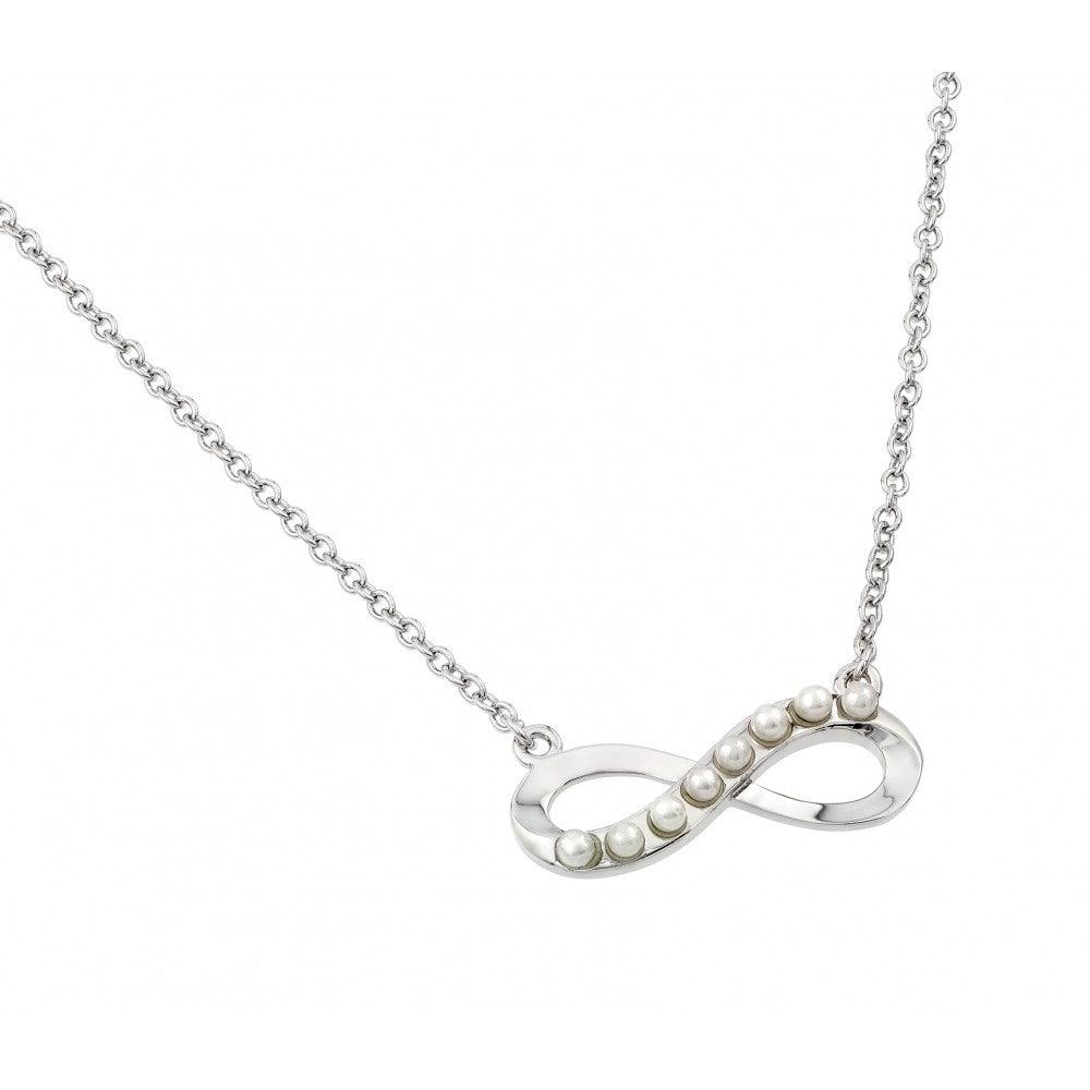 Silver 925 Rhodium Plated Infinity with Pearls Pendant Necklace - BGP00898WHT