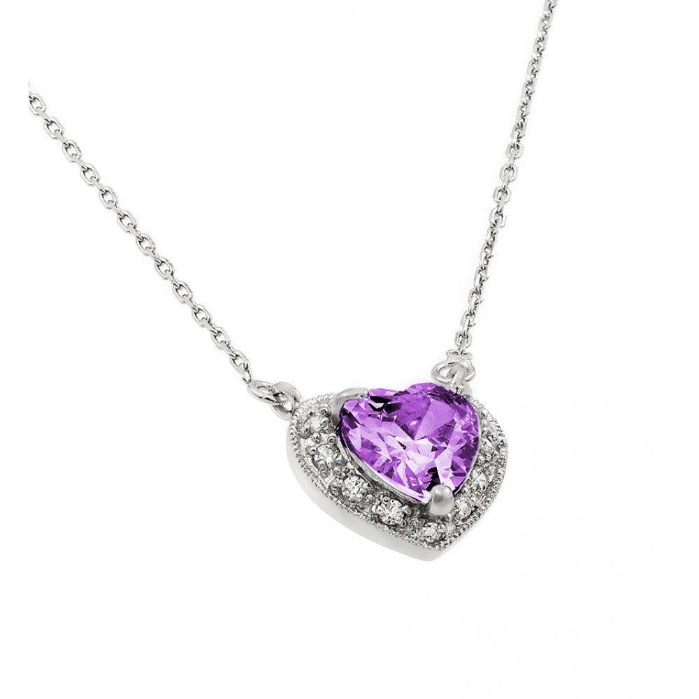 Rhodium Plated 925 Sterling Silver CZ Heart June Birthstone Necklace - BGP00911JUN