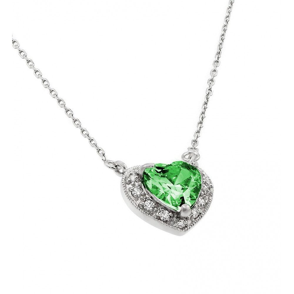 Rhodium Plated 925 Sterling Silver CZ Heart May Birthstone Necklace - BGP00911MAY