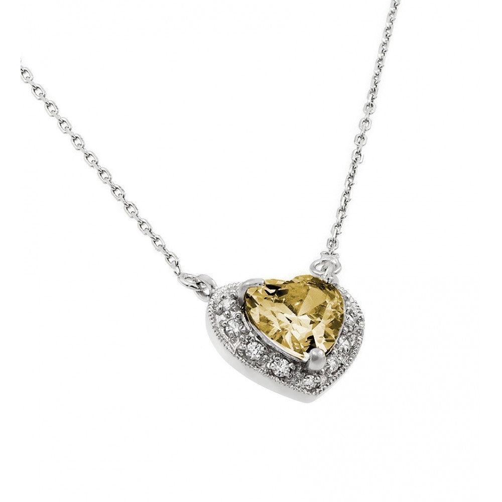 Rhodium Plated 925 Sterling Silver CZ Heart November Birthstone Necklace - BGP00911NOV