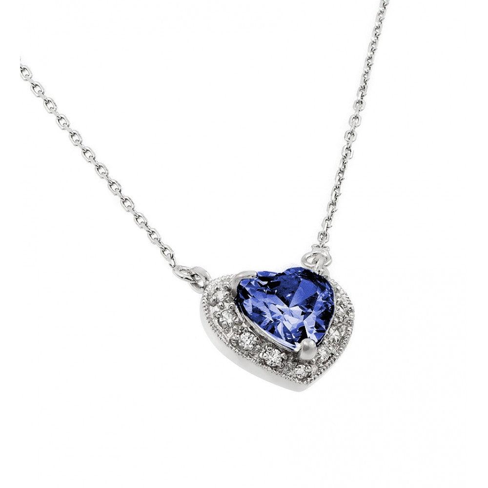 Rhodium Plated 925 Sterling Silver CZ Heart September Birthstone Necklace - BGP00911SEP