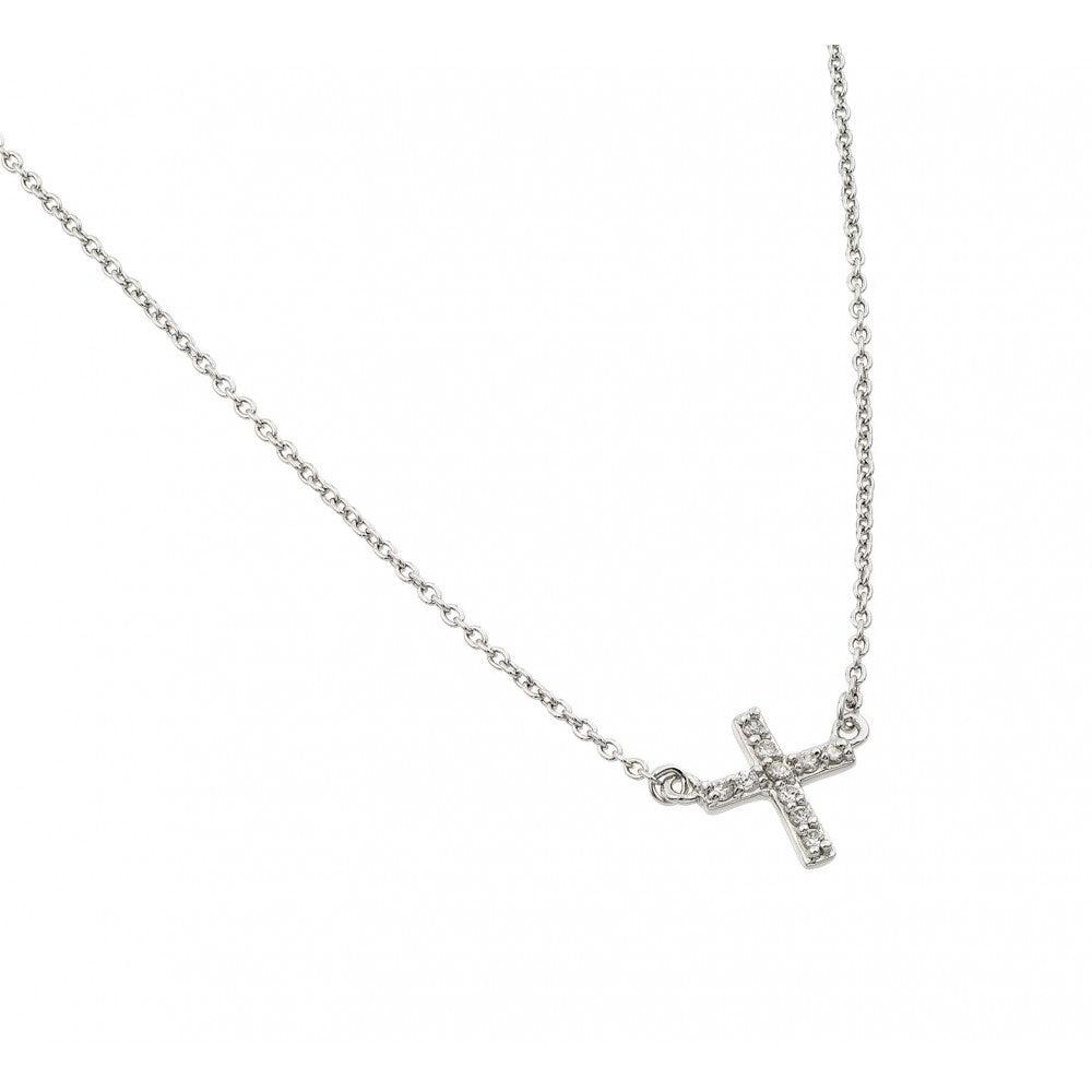 Silver 925 Rhodium Plated Clear CZ Square Cross Pendant Necklace - BGP00956CLR