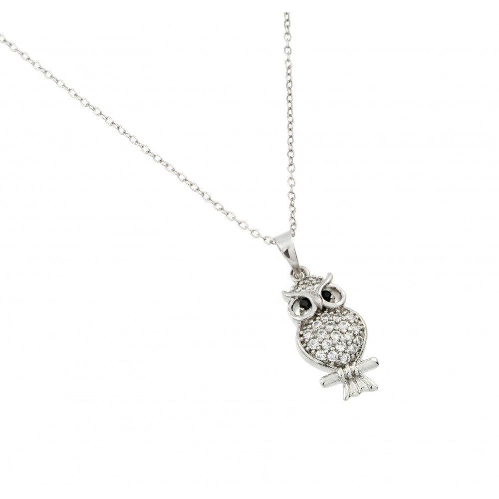 Silver 925 Rhodium Plated Owl Pendant with CZ - BGP00987