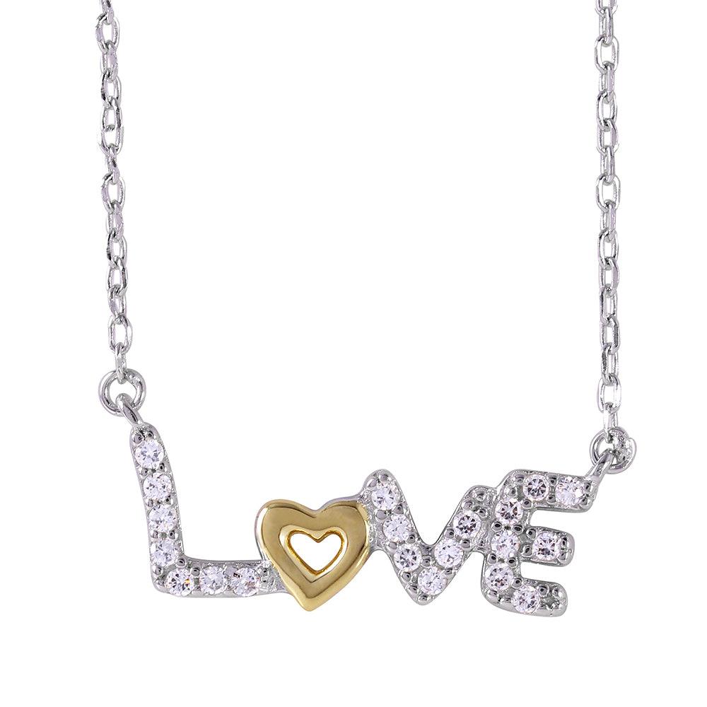 Silver 925 Two-Toned Plated Love Necklace with CZ - BGP01020