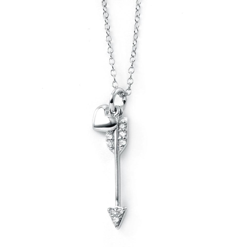 Silver 925 Rhodium Plated Arrow Heart Necklace - BGP01023