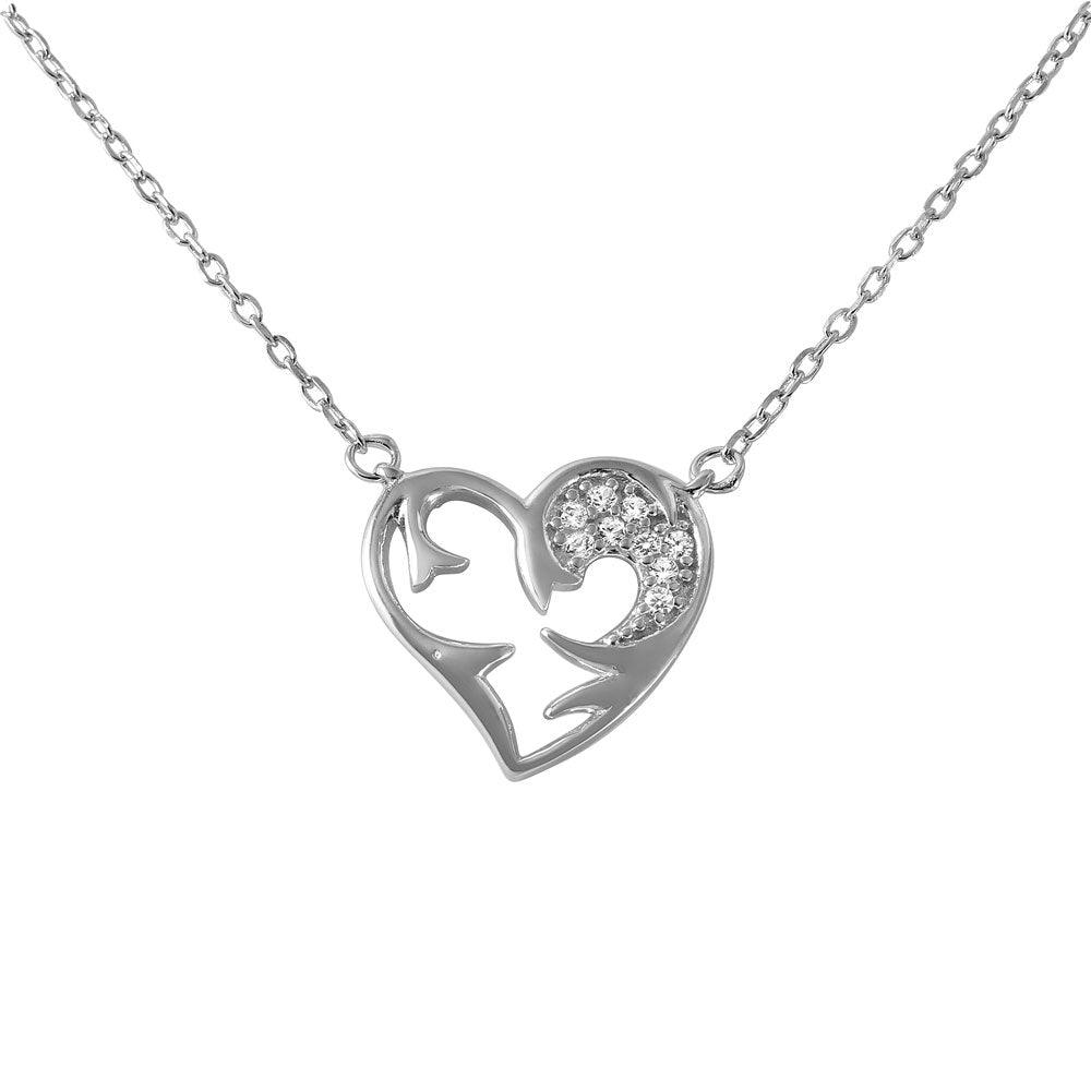 Silver 925 Rhodium Plated Chain and CZ Open Heart Pendant with CZ - BGP01027