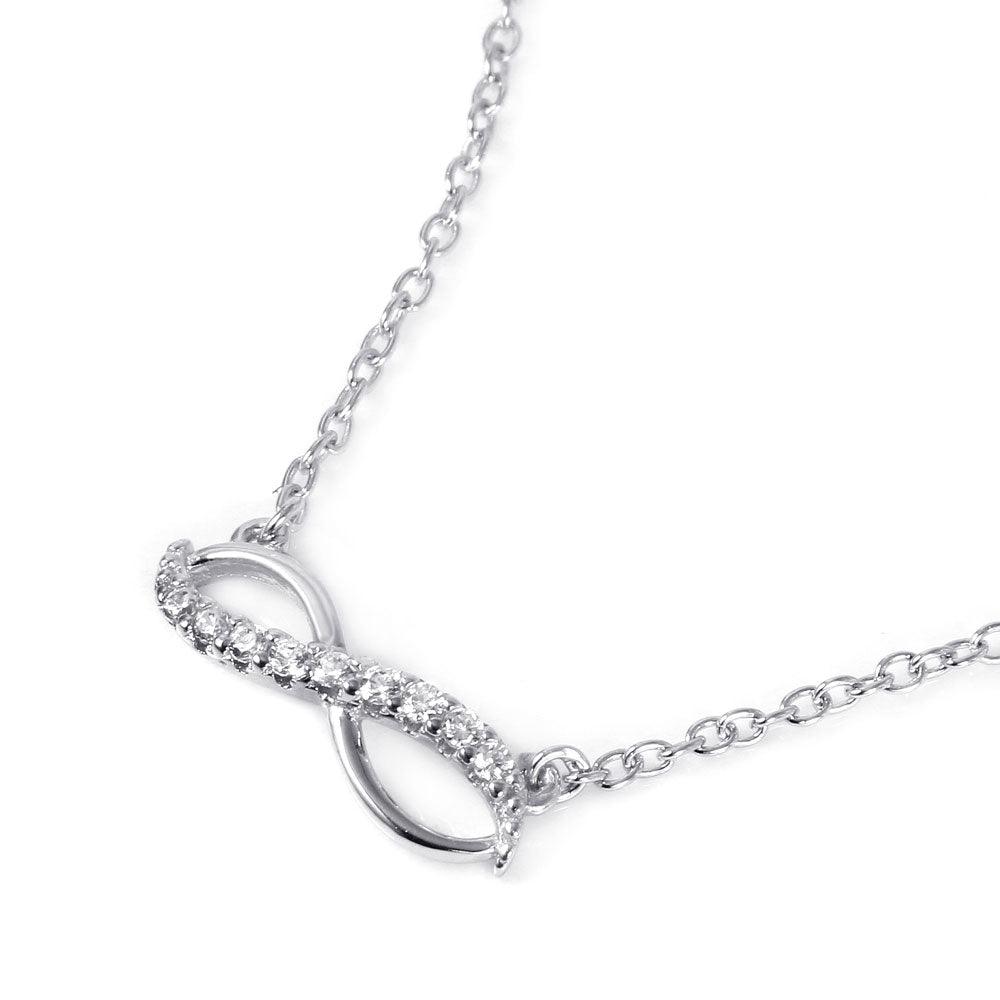 Silver 925 Infinity Symbol Shaped Pendant with CZ Accents Necklace - BGP01029