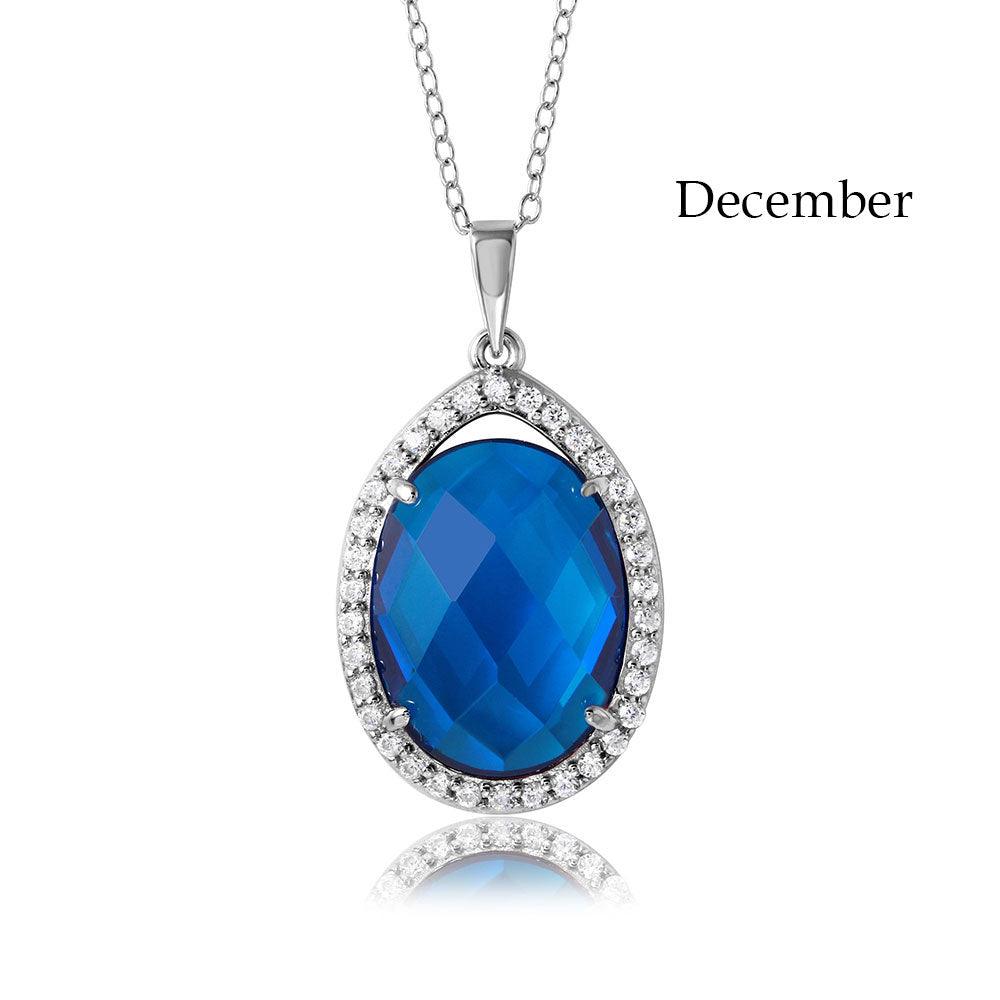 Rhodium Plated 925 Sterling Silver Oval CZ December Birthstone Necklace - BGP01034DEC