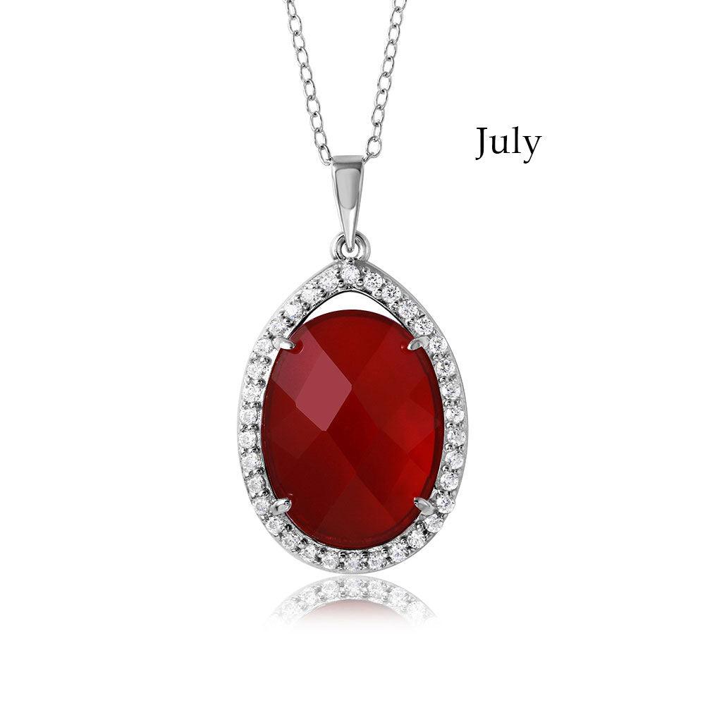 Rhodium Plated 925 Sterling Silver Oval CZ July Birthstone Necklace - BGP01034JUL