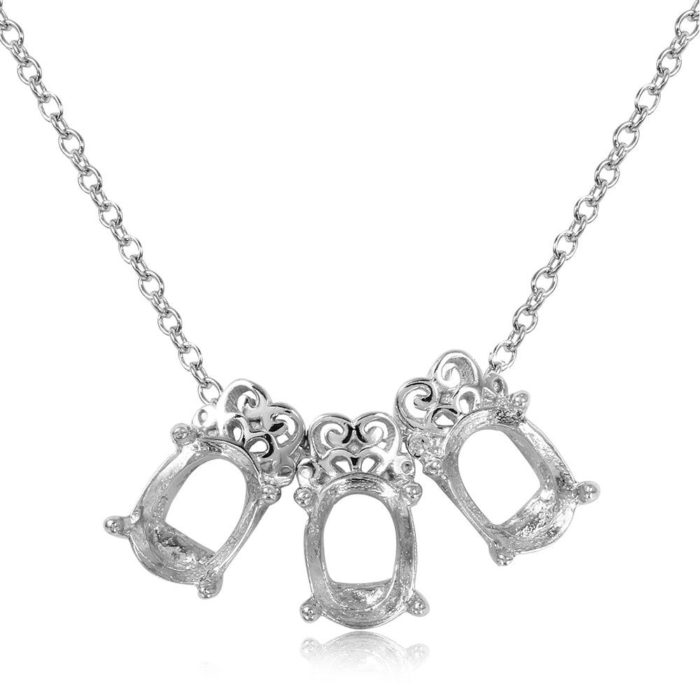 Silver 925 Rhodium Plated 3 Oval Designed Mounting Necklace - BGP01061