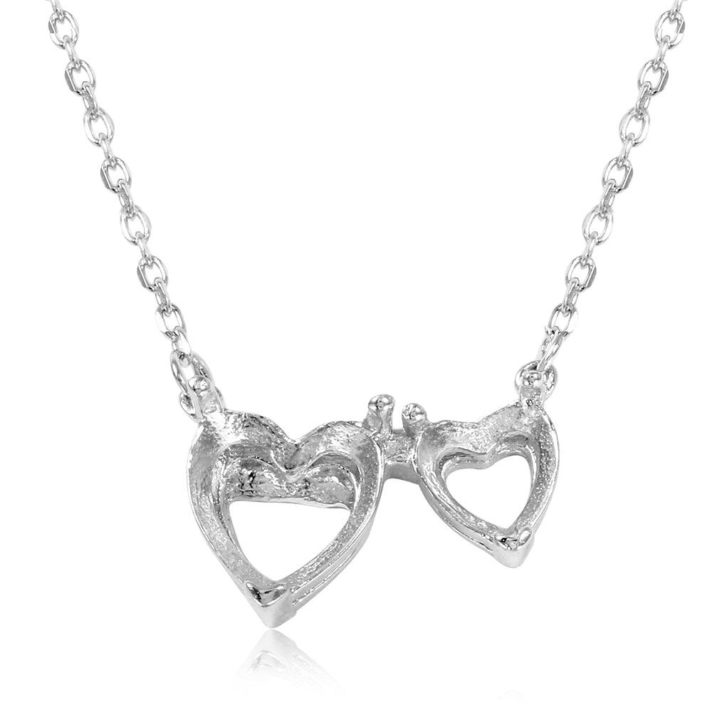 Silver 925 Rhodium Plated 2 Hearts Mounting Necklace - BGP01084