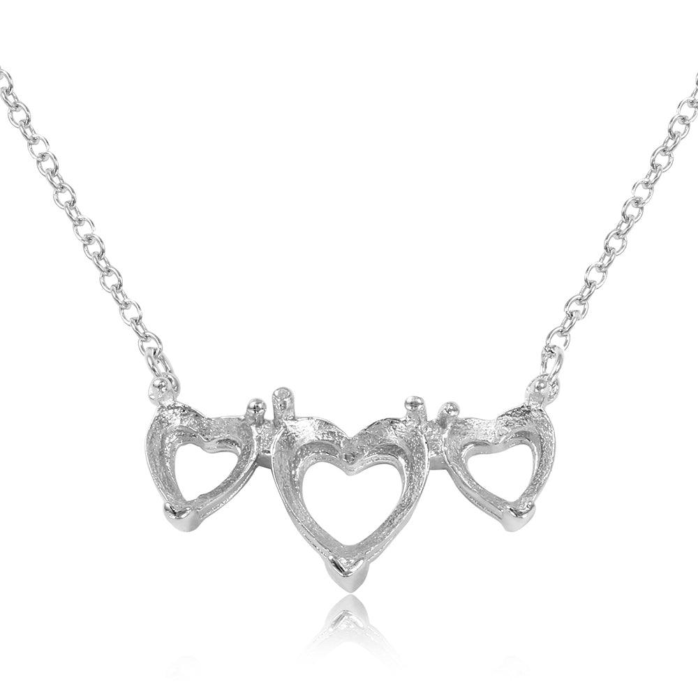 Silver 925 Rhodium Plated 3 Hearts Mounting Necklace - BGP01085