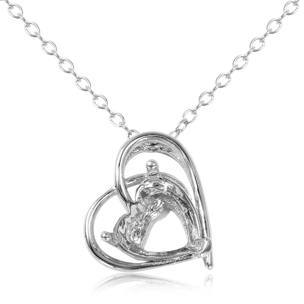 Silver 925 Rhodium Plated Open Heart Mounting Pendant with Chain - BGP01087