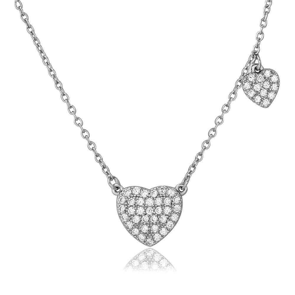 Silver 925 Rhodium Plated CZ Covered Heart Necklace - BGP01089