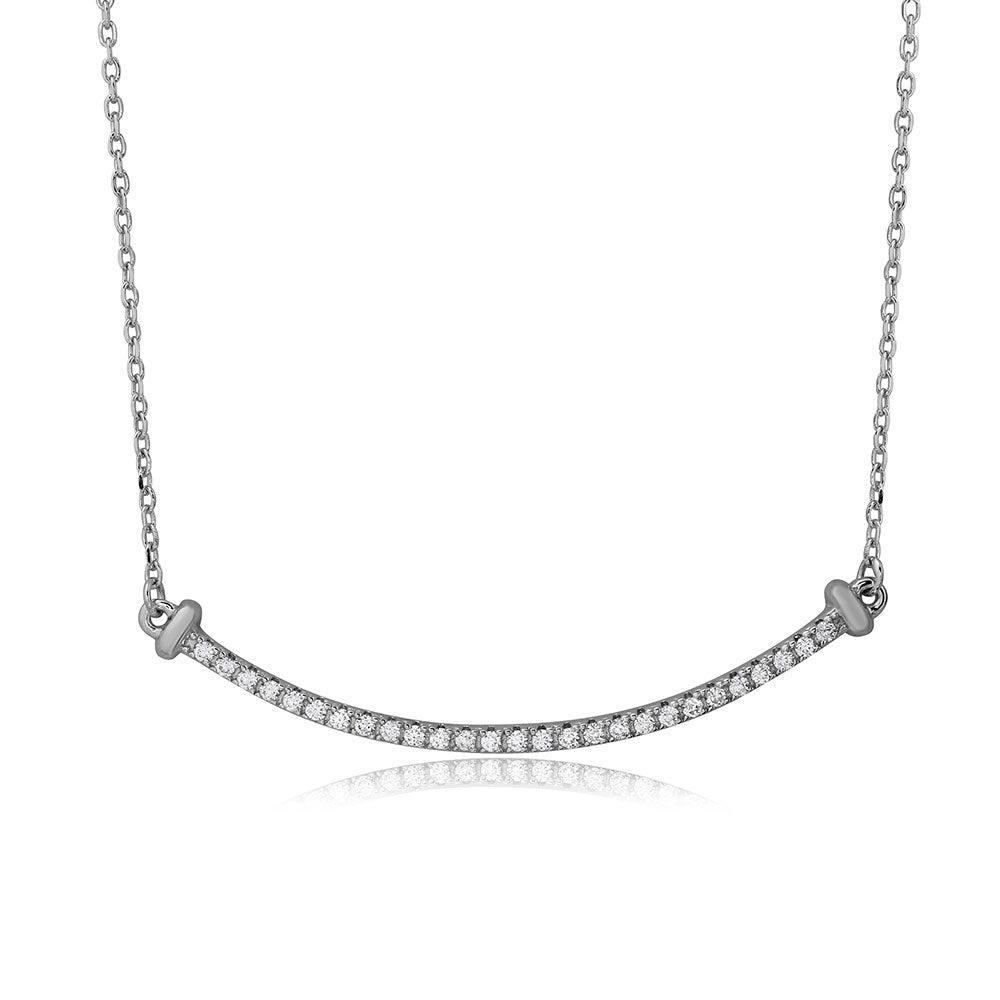 Silver 925 Rhodium Plated CZ Curve Line Necklace - BGP01103RHD