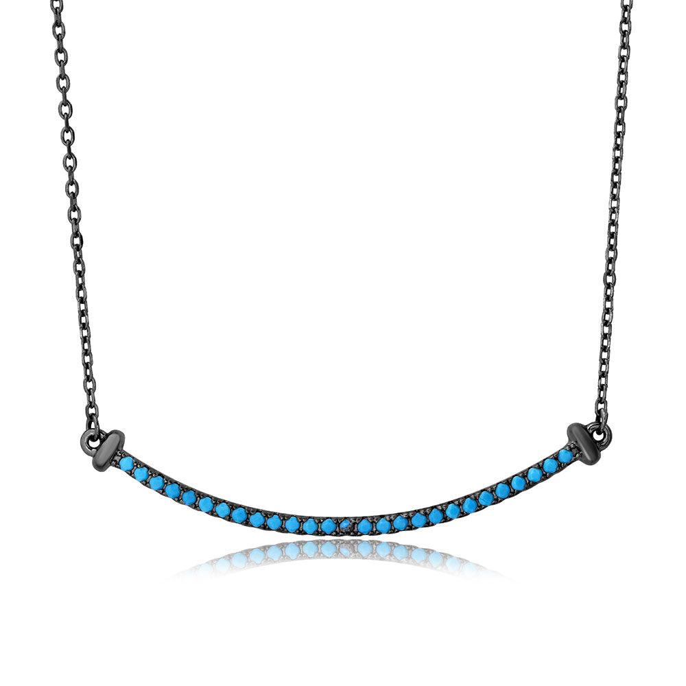 Silver 925 Black Rhodium Plated Line Turquoise Stone Necklace - BGP01103TQ