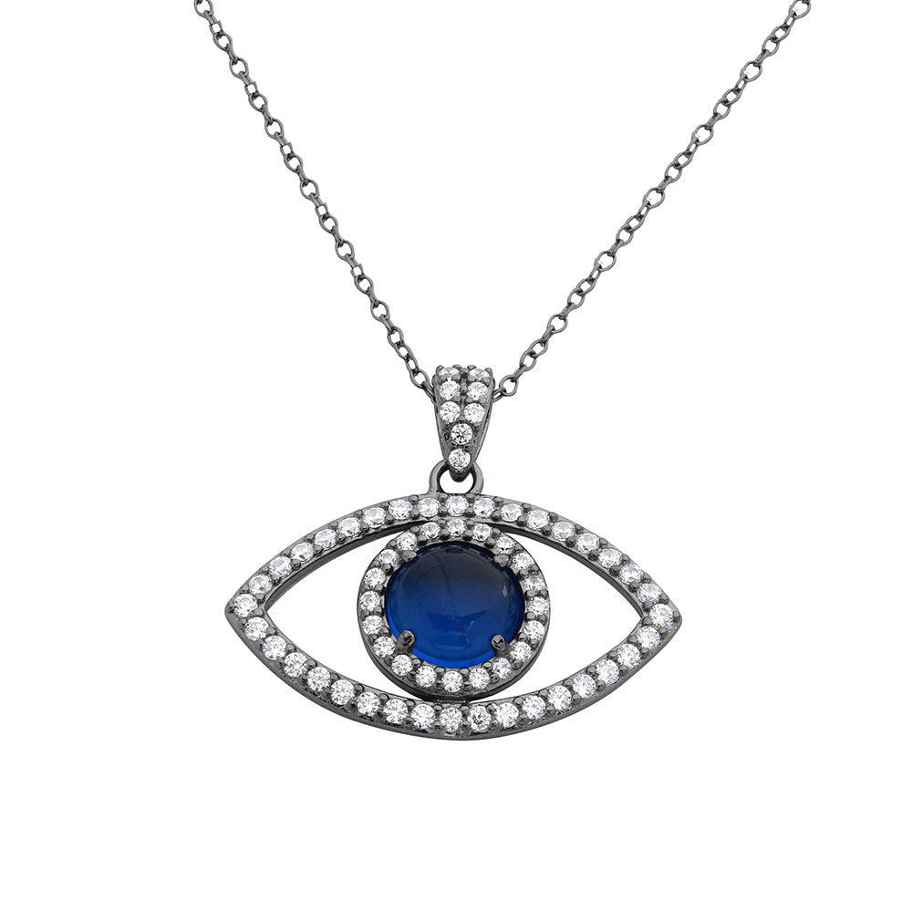 Black Rhodium Plated 925 Sterling Silver Evil Eye Necklace - BGP01115