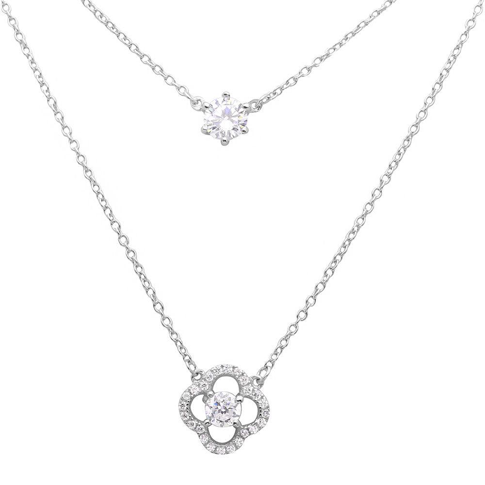 Sterling Silver Rhodium Plated CZ And Open Flower Necklace - BGP01118