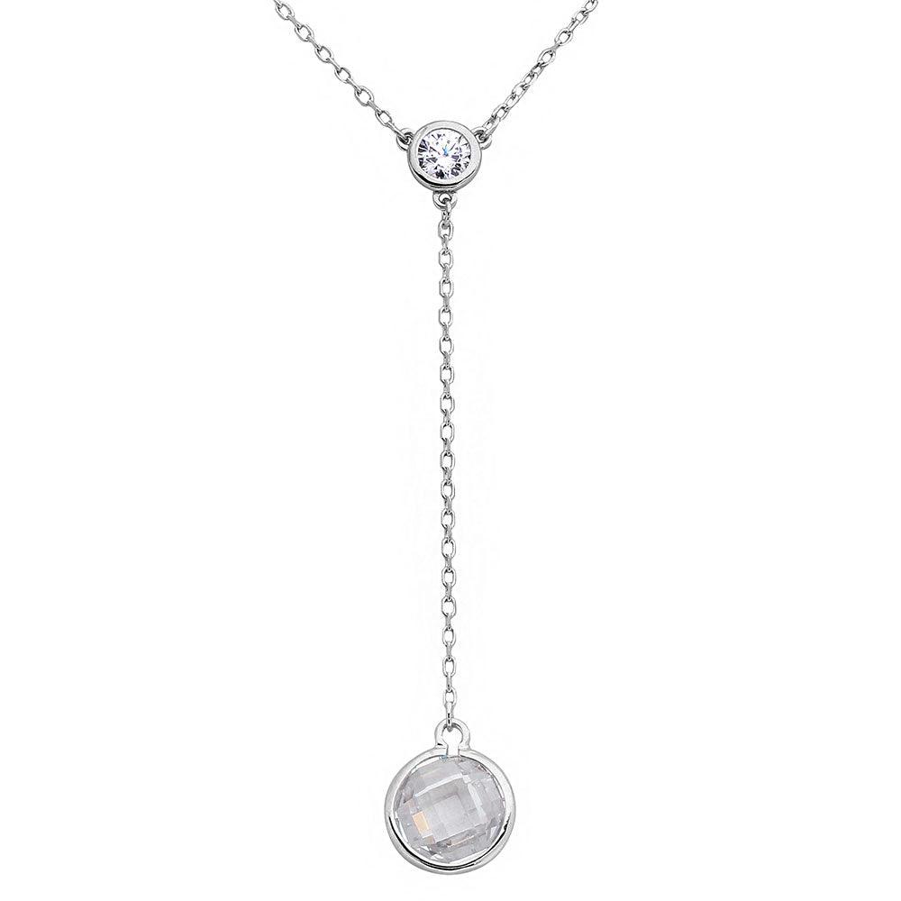 Rhodium Plated 925 Sterling Silver Double CZ Drop Necklace - BGP01137