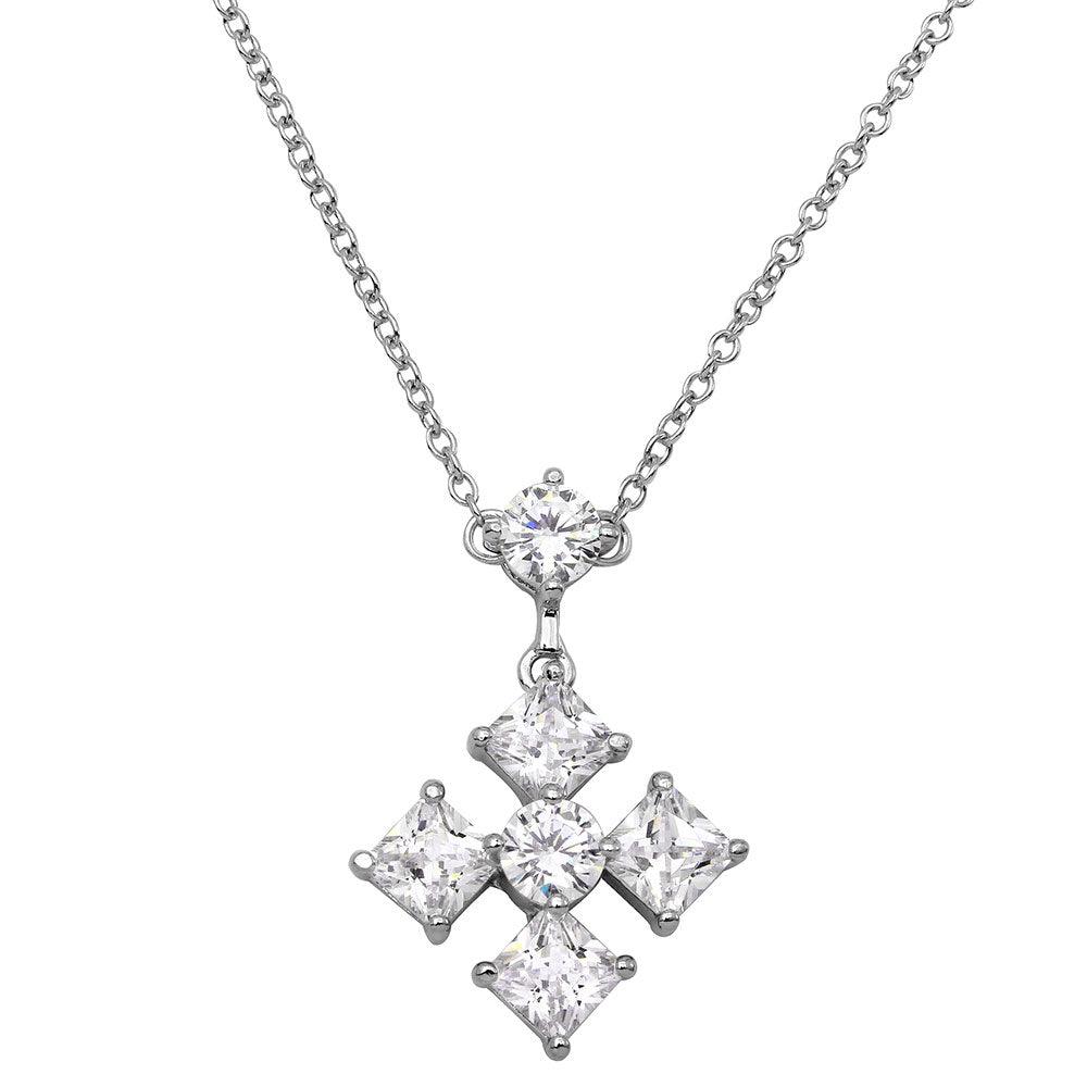 Rhodium Plated 925 Sterling Silver CZ Cross Necklace - BGP01148