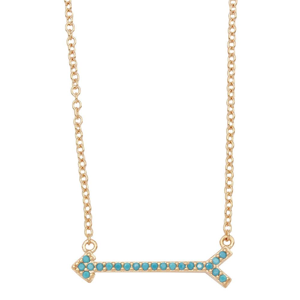 Gold Plated 925 Sterling Silver Arrow Necklace with Turquoise Stones - BGP01157GP