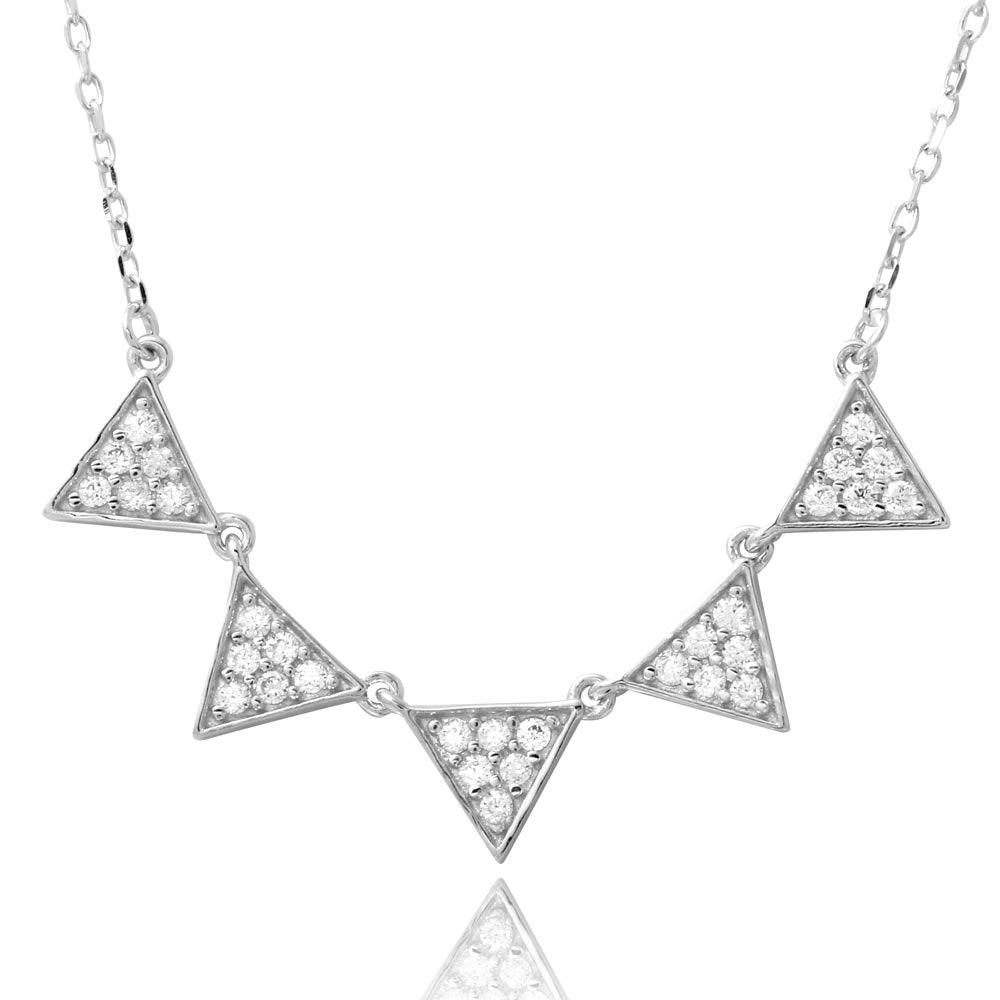 Rhodium Plated 925 Sterling Silver 5 Triangles with CZ Necklace - BGP01183