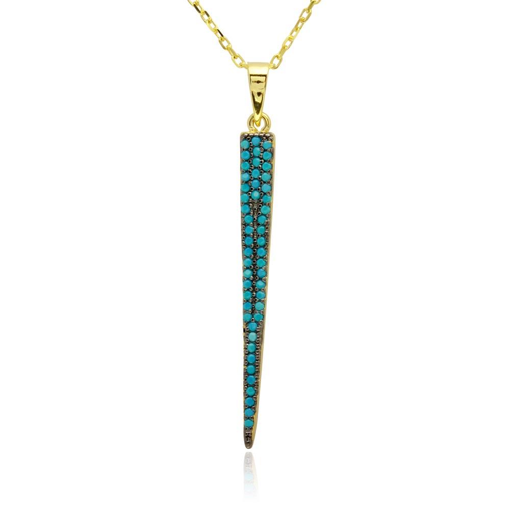 Gold Plated 925 Sterling Silver Ice Pick Pendant with Turquoise Beads - BGP01208