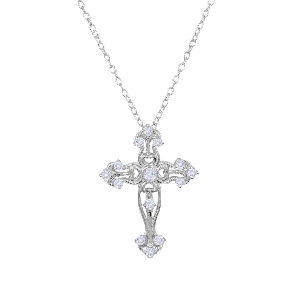 Rhodium Plated 925 Sterling Silver Cross Necklace - BGP01232