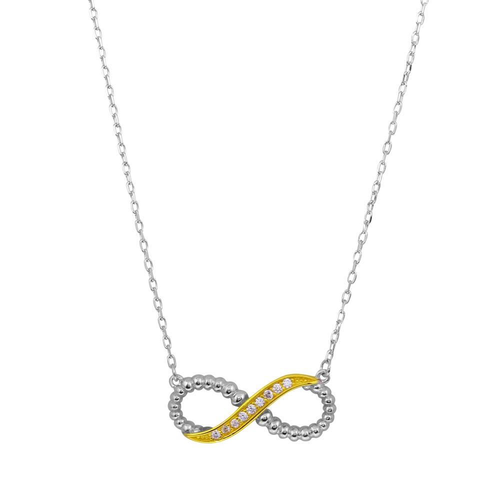 Two-Tone 925 Sterling Silver Rhodium Gold Plated Infinity CZ Necklace - BGP01237