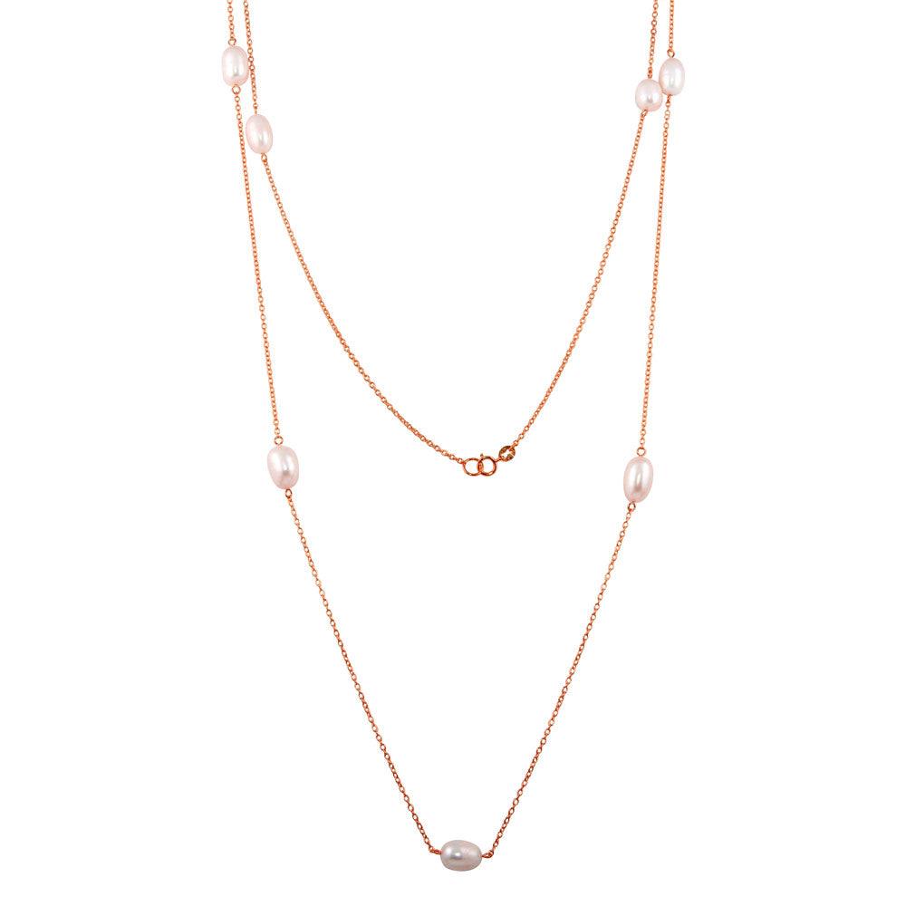 Rose Gold Plated 925 Sterling Silver Fresh Water Pearls Necklace - BGP01249-RGP