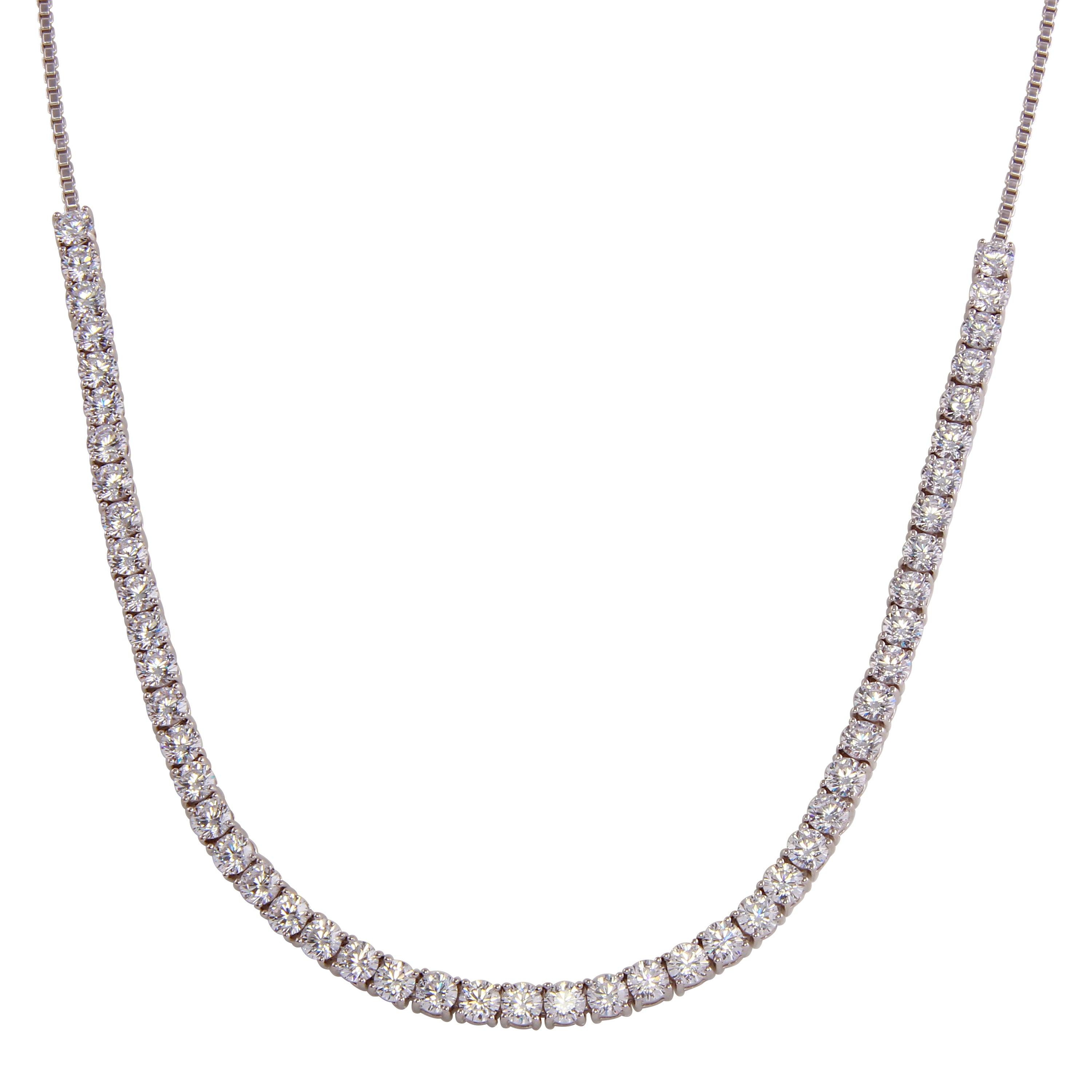 Rhodium Plated 925 Sterling Silver Adjustable Tennis CZ Necklace - BGP01257