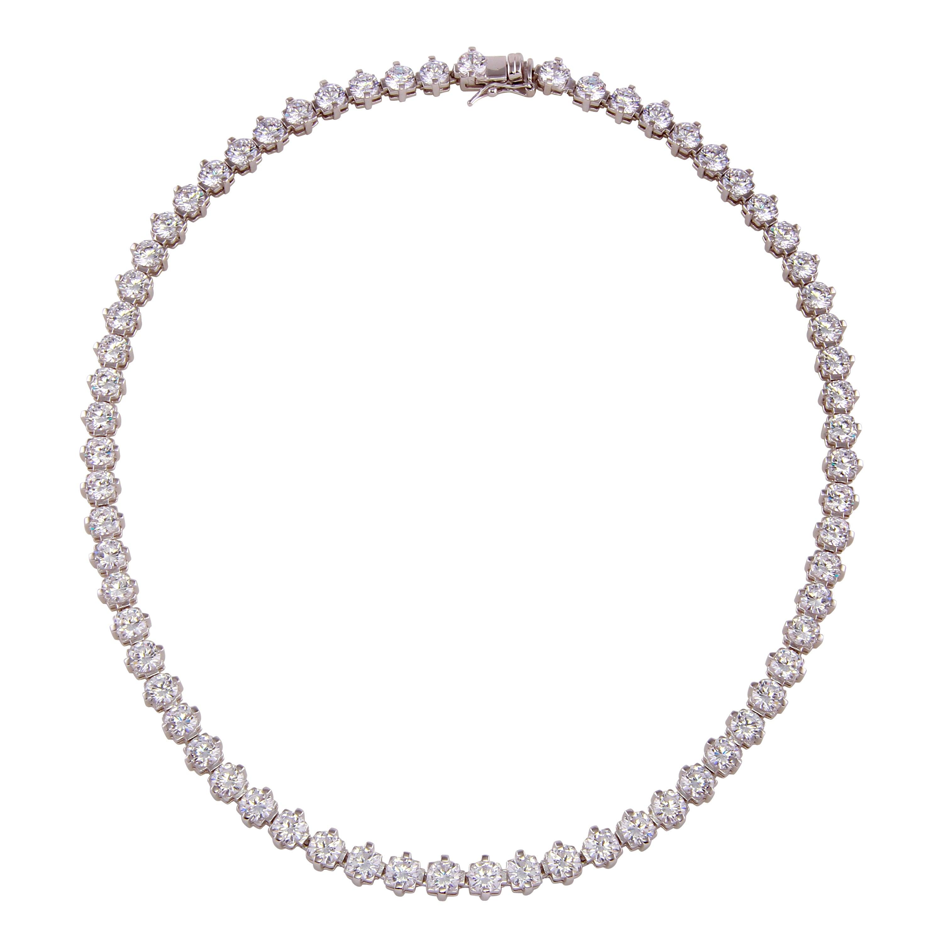 Rhodium Plated 925 Sterling Silver Tennis CZ Necklace - BGP01260