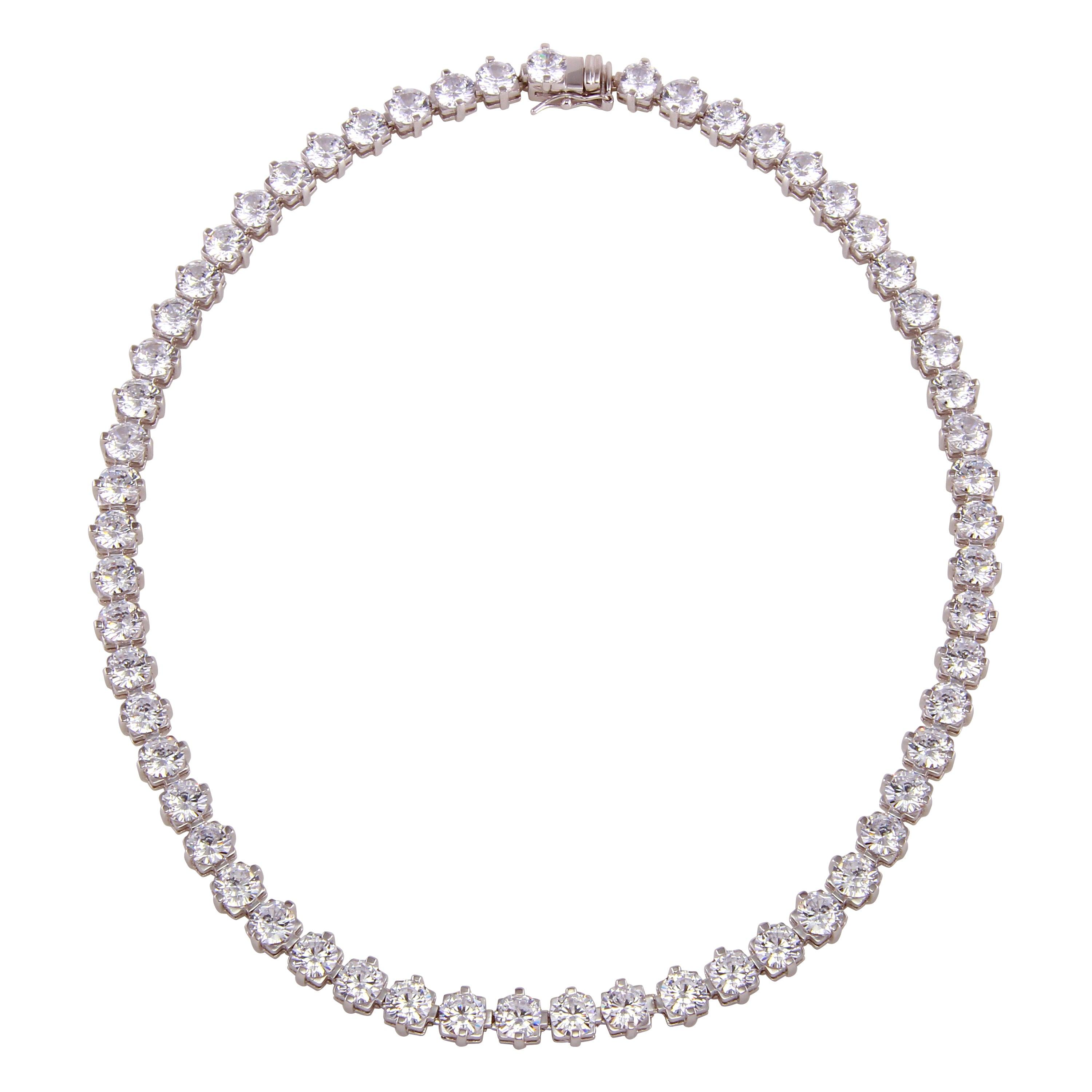 Rhodium Plated 925 Sterling Silver Tennis CZ Necklace - BGP01261